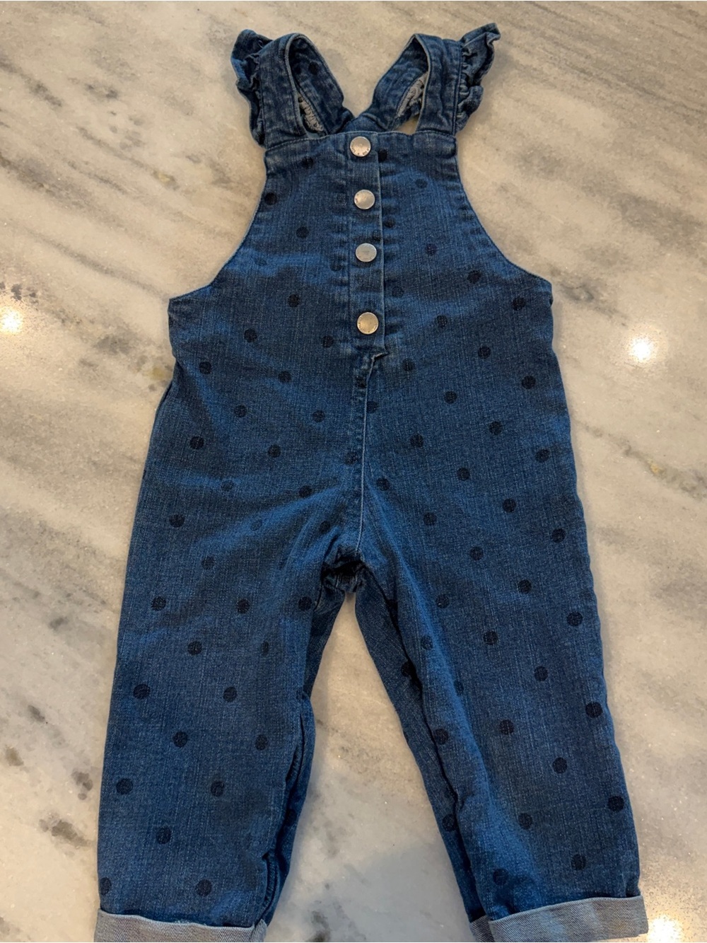 Little Me 18M Girls Polka Dot‎ Denim Overalls Ruffles Cuffed Hem Button Down